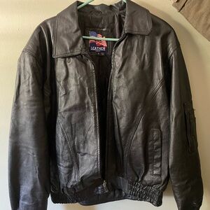 Genuine Black Leather Men’s Jacket. Embroidered Coastguard Logo